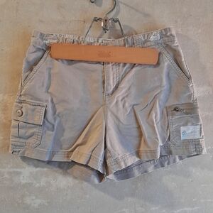 458a. tan vintage Tangents 100% cotton 2000s y2k cargo shorts, 3/4